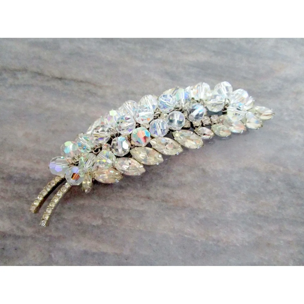 Juliana Vintage LARGE Leaf Brooch Pin  Beads Marquis Shape Rhinestones Exquisite